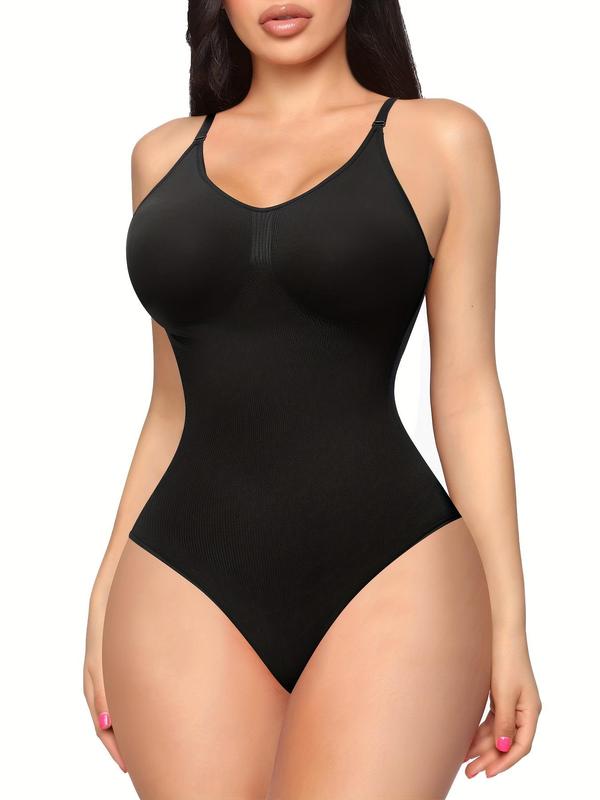 Women's Solid Backless Adjustable Strap Shapewear Bodysuit, High Stretch Seamless Shapewear, Lady Underwear Halloween dailydrip comfyessentials  tiktokshopbacktoschool