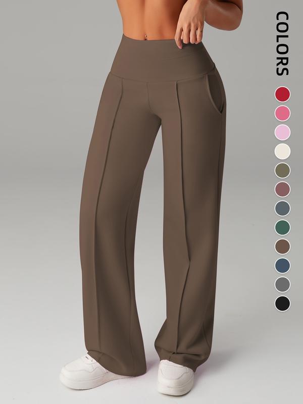 Women's Plain Loose Straight Leg Pants, Wide Leg High Waisted Athletic Sporty Casual Sweatpants with Pockets, Comfortable Daily Wear, Casual Sporty Trousers [Fits Small - Size Up Recommended]