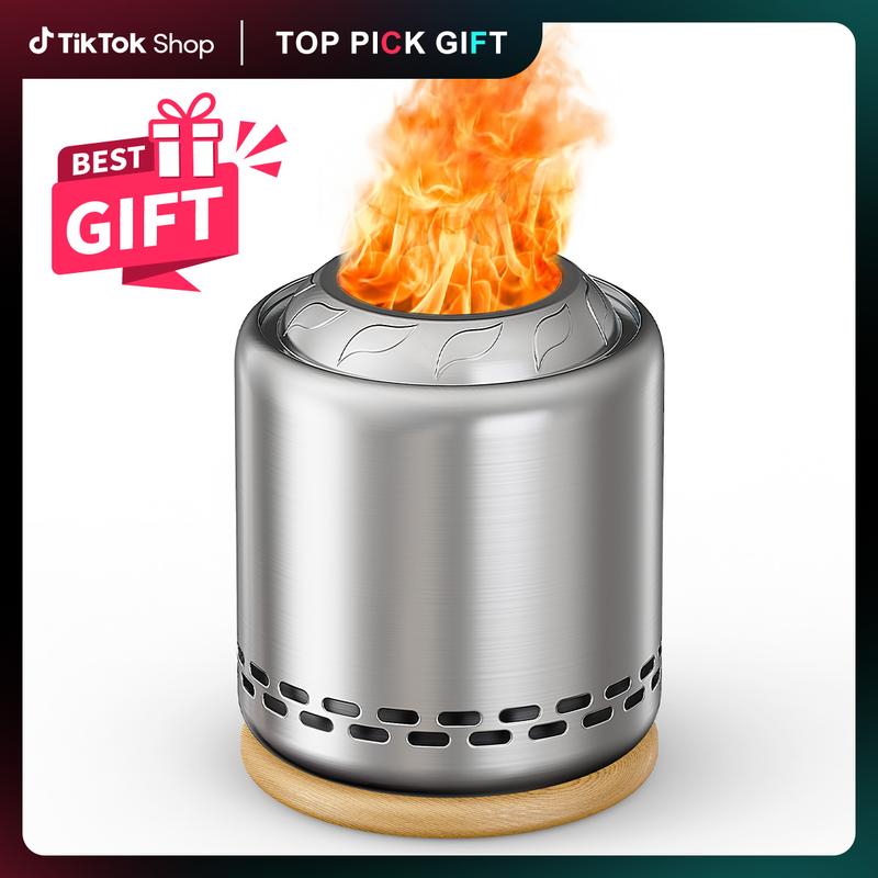 Mother's Day Gift OGERY Stove Tabletop Fire Pit with Stand, 7.9*6.1'', Smokeless Stainless Steel Portable Fire Pit for Camping Cooking Outdoor Decorative