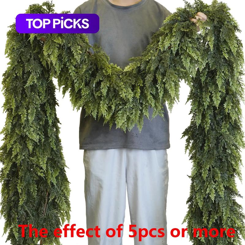 9-Foot Artificial Christmas Cedar Garland, Soft & Thick Faux Pine Foliage, Green Faux Cedar Garland, Festive Holiday Decoration for Fireplace Adornment, Parties and Home Decor, Indoor and Outdoor