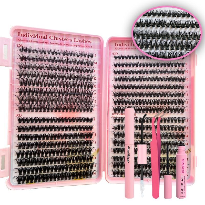 Natural Look Eyelash Extensions Set, Summer Gifts, 1 Set False Eyelash Extensions with Accessories, Professional Makeup Accessories for Women, DIY Cluster Lashes, DIY Lash Set, Eyelashes, Hybrid Lash Set, Individual False Eyelashes, Faux Lashes