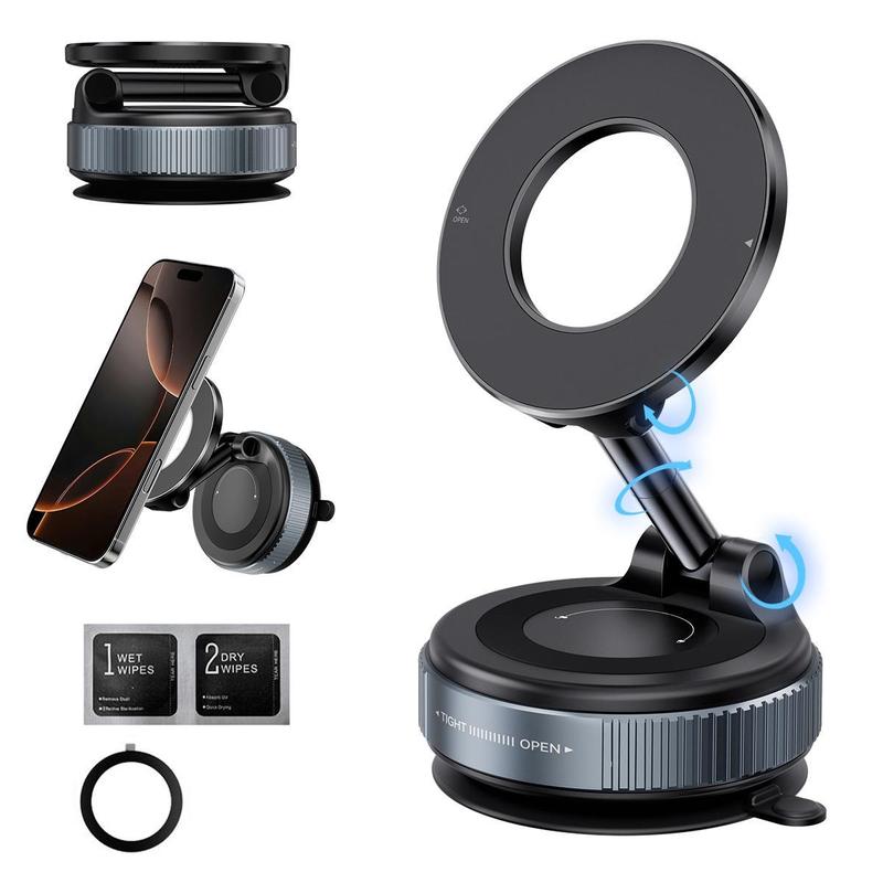 Upgraded Magnetic Phone Holder,Unpowered Version 360° Rotatable Adjustable and Foldable Magnetic & Vacuum Adsorption Car Holder, No Noise for iPhone & Android