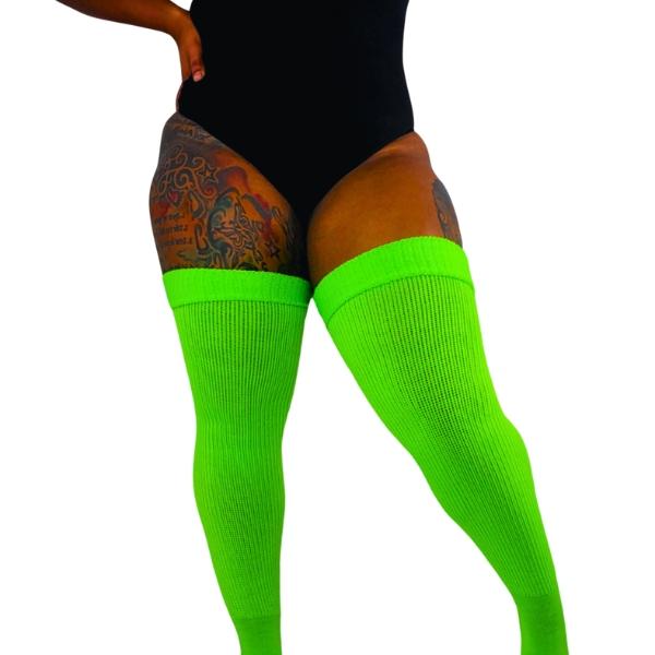 THICK THIGH TRIBE Plus Size Thigh High Socks—Striped & Solid, Cotton/Acrylic Blend with Comfort Straps, Adjustable Fit, Womenswear Elastic, 35-42 Inches, 7-39 Inches Circumference, Hand Wash Only - Thighhighs Style Polyester