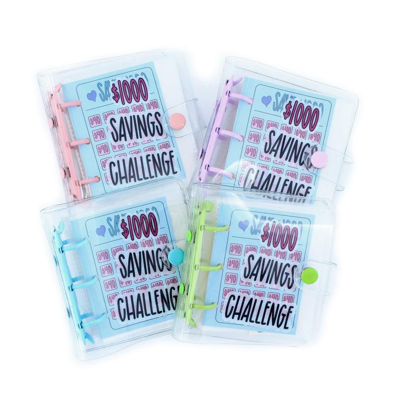 1000 Dollar Savings Challenge Book For Budgeting Cash Money Organizer 3-Ring Binder Clear PVC Cover Durable Metal Rings