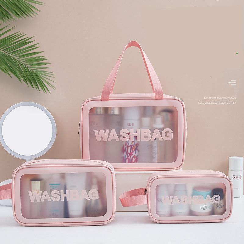 Portable Translucent Travel Toiletry Bag, Matte Waterproof Travel Cosmetic Bag, Wet & Dry Uses Zipper Makeup Organizer Pouch, Great for Skincare, Summer Makeup