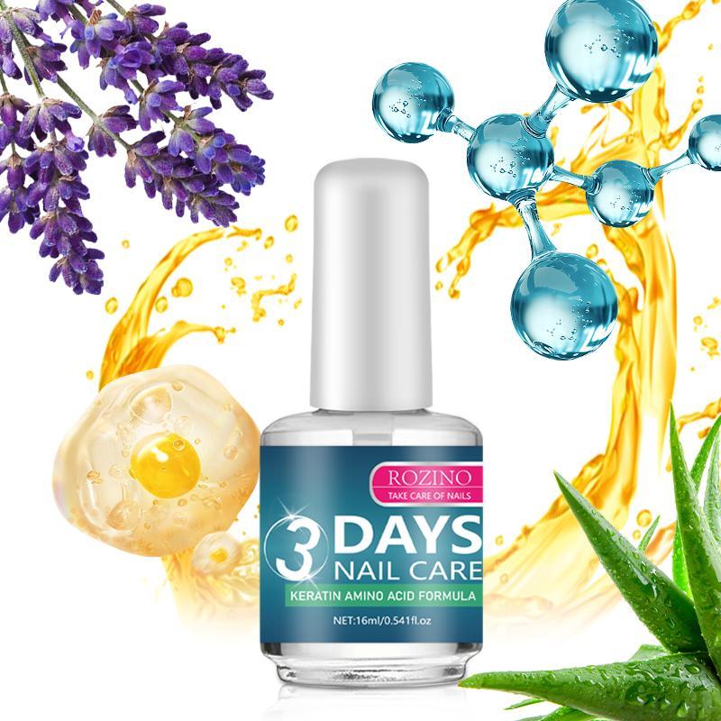 【Buy one, get two free】ROZINO 3 Days Nail Care Formula with Keratin Amino Acid & Aloe for Superior Nail Nourishment 16ml Bottle for Healthy Nails Manicure