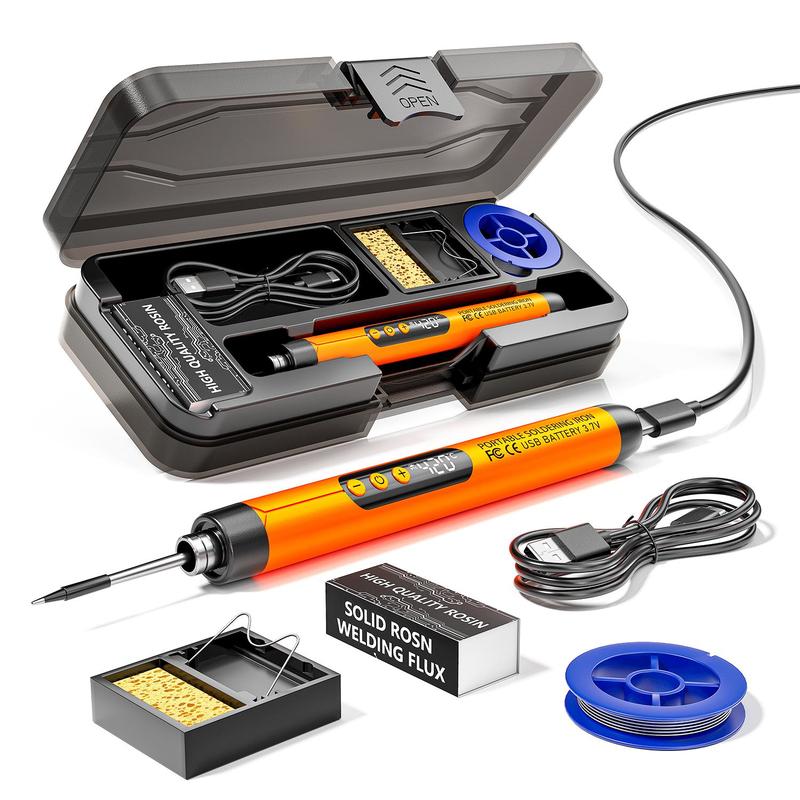 LCD Portable USB Adjustable-Temperature Soldering Iron Gun, Corded Solder Iron, Home DIY Soldering Kit with Storage Box, Electronic Soldering Tool