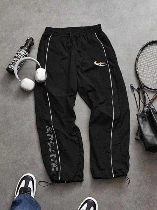 Men's Casual Sporty Long Pants, Athleisure Pants, athleisure bottoms, Loose Fit Elastic Cuff, Fashionable Print, Lightweight Fabric, Perfect for Daily Wear