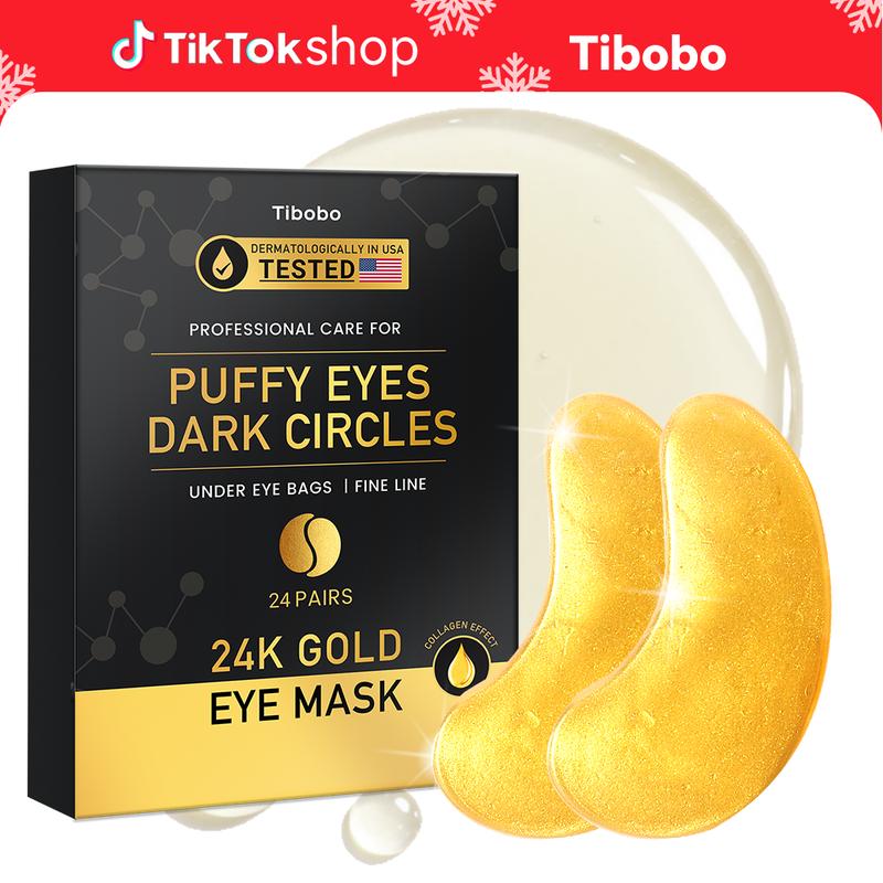 [Tibobo Official] Tibobo 24K Gold Eye Mask (24 Pairs) - Treatment for Puffy Eyes, Dark Circles & Wrinkles | Collagen Hydrogel Patches for Under Eye Bags & Fine Lines, 10-Min Instant Refresh Mother's Day Gift Ideas