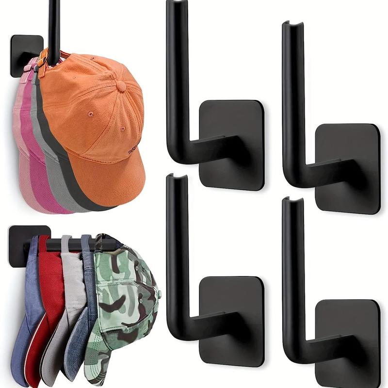 Wall Mounted Hat Storage Hook, 4 Counts Self Adhesive Hat Organizer Storage Holder, Multifunctional Home Organizer for Entryway, Bathroom, Bedroom, Household Items, Bathroom Accessory, Bathroom Organizing Accessories