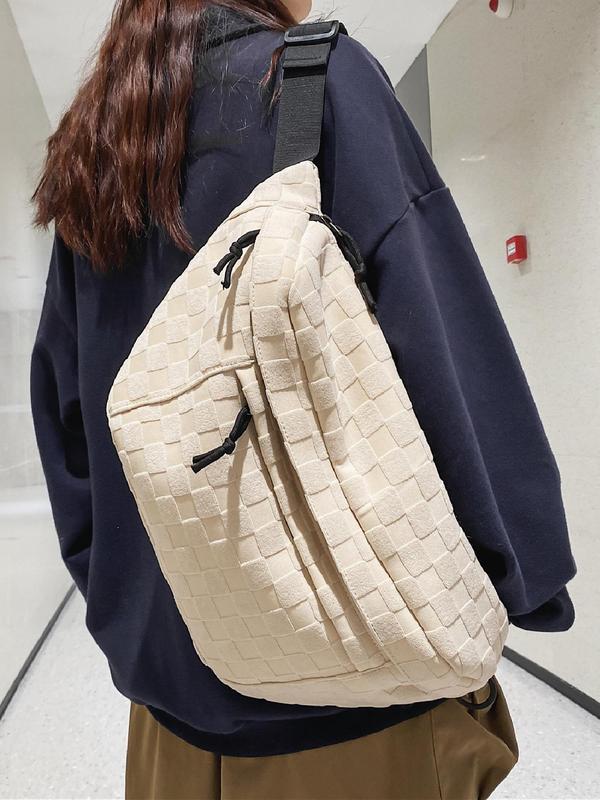 Women's Fashionable Large Capacity Embossed Textured Zipper Belt Bag, Casual Commuter Versatile Plain Fanny Packs, Simple All-match Bum Bag, Quilted Fanny Pack, Casual Waist Bag, Waist Hip Bag