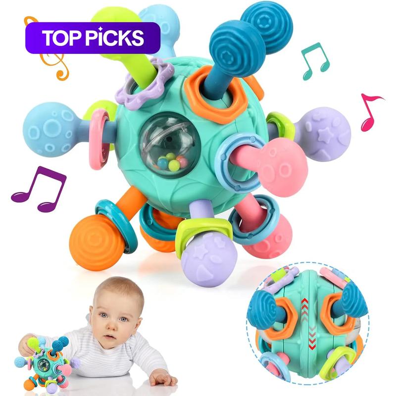 Baby Sensory Fidget Toy, Colorful Teething and Early Education Sensory Teether, Fun Press-and-Pull Interactive Toy for Infants and Newborns