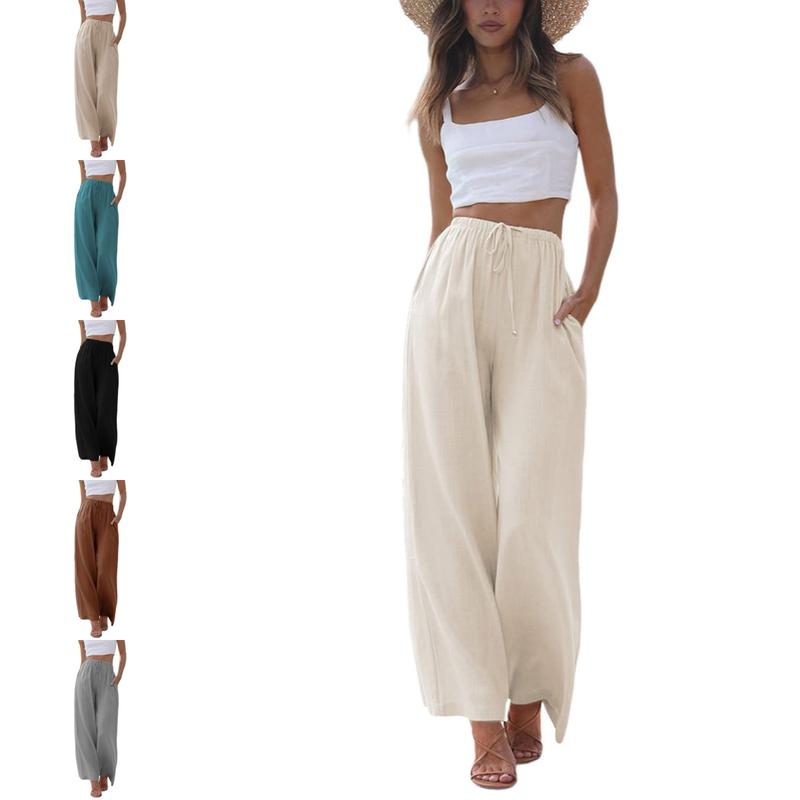 UANEO Women's Cotton Linen Summer Palazzo Pants Flowy Wide Leg Beach Trousers with Pockets Casual Womenswear SummerVibes