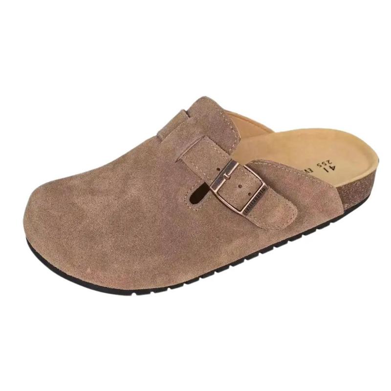 EVELLYHOOTD Women Men Genuine Suede Round Toe Cork Footbed Clogs Potato Shoes Slide Outdoor Gym Shoes with Arch Support Flat Buckle Clogs Retro Fashion Walking Shoes Slippers ãWide Feet PLS SIZE UP ã