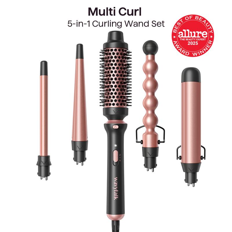 Wavytalk Multi-Curl 5-in-1 Ceramic Curling Wand Set, Fast Heat Up Curling Wand from 1/2 to 1 1/4 Inch and a Thermal Brush, Dual Voltage Curling Iron