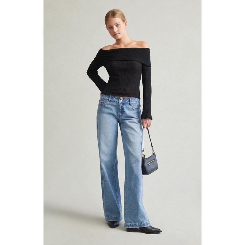 Pacsun Women's Casey Low Rise Baggy Jeans Double Button Medium Indigo
