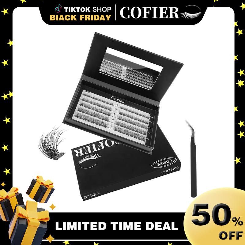 (Aria Live)COFIER DIY Lash Kit Press on Lash No Glue Lash Self-Adhesive Eyelash Kit Individual Lashes Beginner Friendly Makeup Cosmetic Eyelashes with Tweezers 80/90/100 Pcs