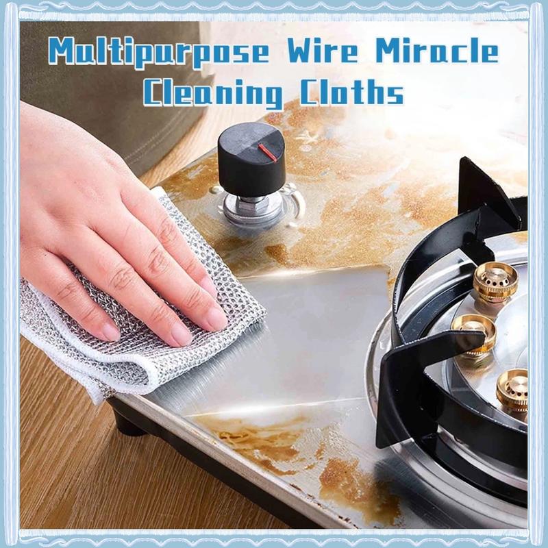 Multipurpose Wire Miracle Cleaning Cloths, 2025 New Scrubbing Wire Dishwashing Rags, Non-Scratch Kitchen Wire Dishcloth Rag for Cookware, Double-Layer Steel Wire Cleaning Cloths Scrubs Cleans for Dishes, Time-Saver Kitchen Wipes Multipurpose Cleaning Pads