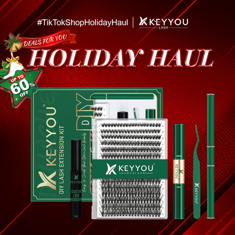 KEYYOU DIY Lash Extensions Kit Individual Lash Clusters Kit Volume Waterproof Long-Lasting Soft 300Pcs D Curl Easy to Use for Beginner   #DealsForYouDays