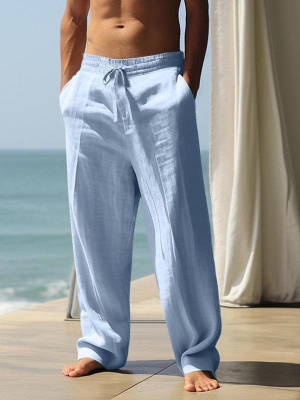 Men's High-Quality Linen Plain Straight Leg Pants, Summer Beachwear, Casual Loose Fit, Durable Easy Care, Available in S-3xl Sizes