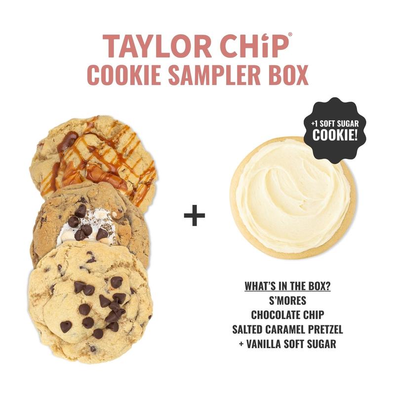 Taylor Chip Best Sellers Cookie Bundle - Chocolate Chip, Salted Caramel Pretzel, S'mores - Ready To Eat - HUGE Gooey Cookie Sampler Box