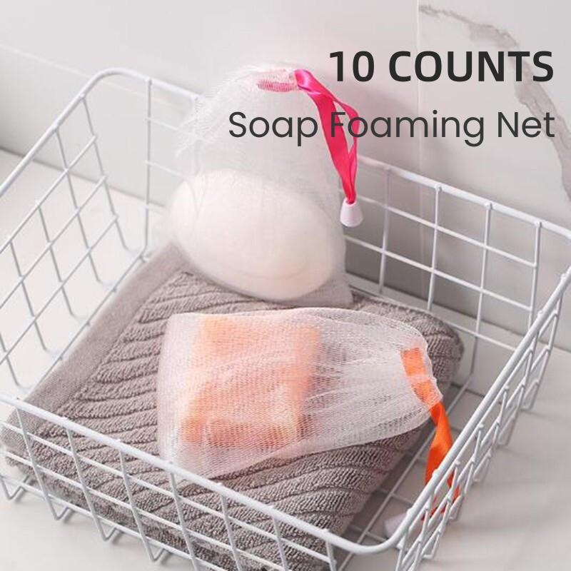 10 Counts Foaming Mesh Bags, Large Foaming, Exfoliating Face Cleansing Net for Luxurious Bath & Shower Experience, Includes White Drawstring Pouch for Easy Storage Outdoorfun Fathersdaygift
