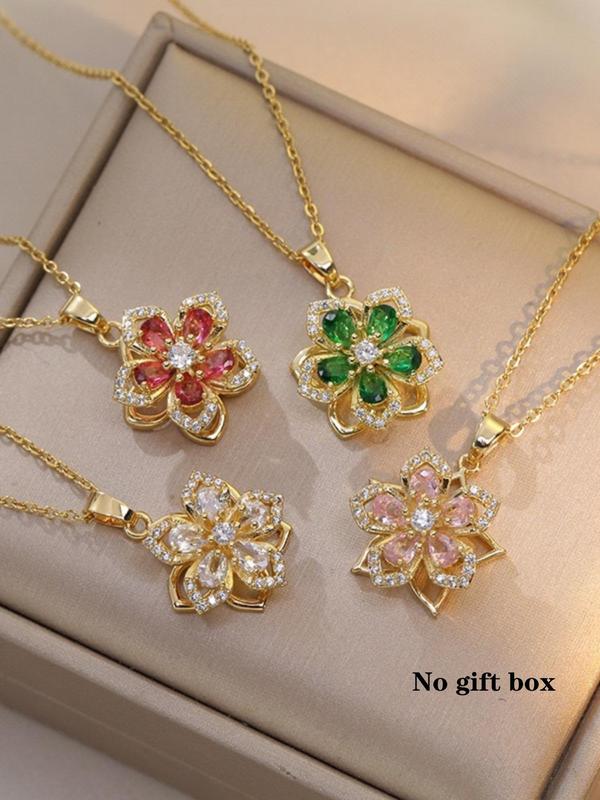 Rotatable Flower Design Charm Necklaces for Women, Summer Rhinestone Decor, Rhinestone Accents, Accessory for Party, Daily & Holiday Wear, 90s Minimalism Exquisite Jewelry Gift, Jewelry Present
