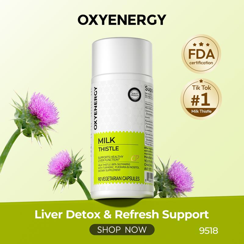 Oxyenergy Milk Thistle Liver Detox & Colon Cleanse Dietary Supplement, Natural Liver Health Support with Kudzu Root, Turmeric, Inositol, Methionine, Vitamin C, 90 Silymarin Capsules – Antioxidant, Herbal Energy, High Potency Supplement