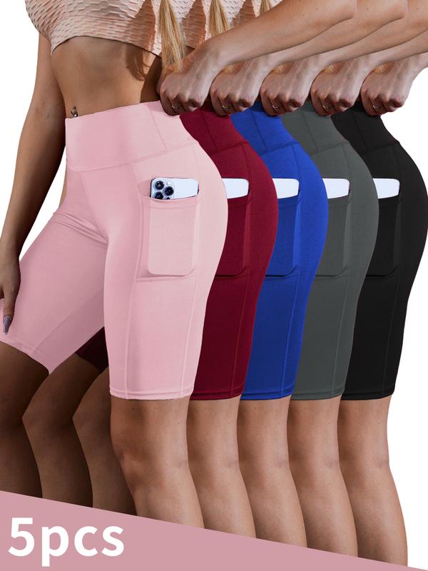 5pcs High Waist Athletic Yoga Shorts,Soft Shorts,Breathable, Pocketed Stretchable Tight Fit Gym Wear For Daily Workout & Casual Use Women Outdoorfun summerwins