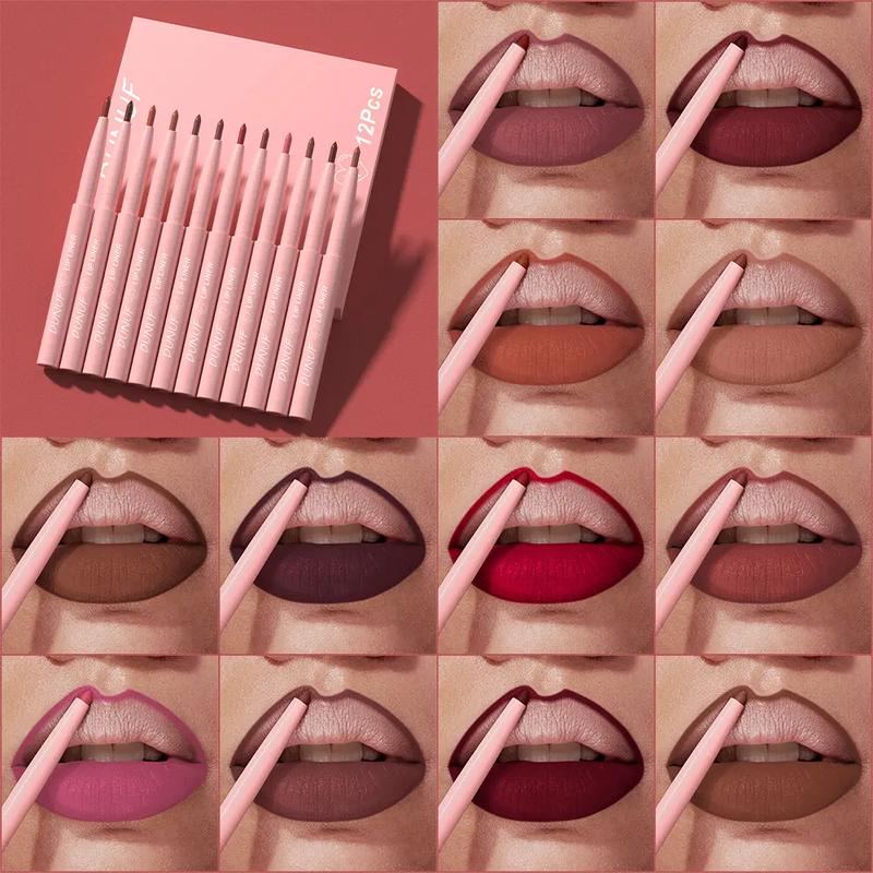 Waterproof Lip Liner Set, 12pcs/set Matte Lip Liner Kit, Easy-Coloring Lip Liner Pencils Suitable for All Occasion, Makeup Products for Girls and Women, Tinted Lip Liner