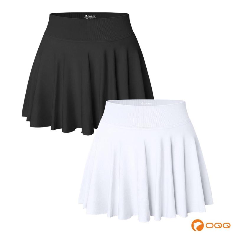 OQQ-Nine cents Women 2 Piece Skirts 2 in 1 Flowy Cheeky Short Skirts Stretchy Flared Casual Mini Skirts Girl Bottom Womenswear Ladies Skirtswomen Solid Color Skort White Skort Summervibes
