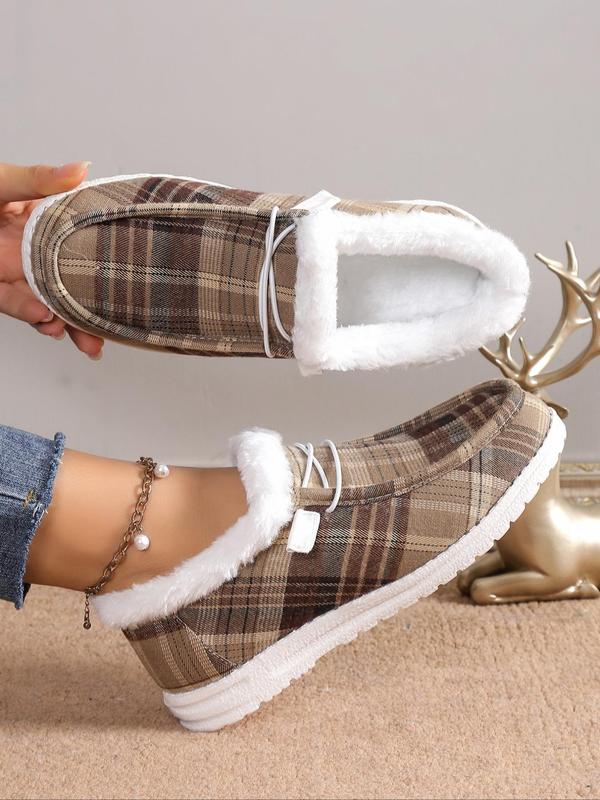 Women's Fashion Solid Color Lace Up Front Fluffy Suede Slip-on Shoes, Casual Comfortable Warm Thermal Lined Shoes, All Match Sneakers For Daily Wear