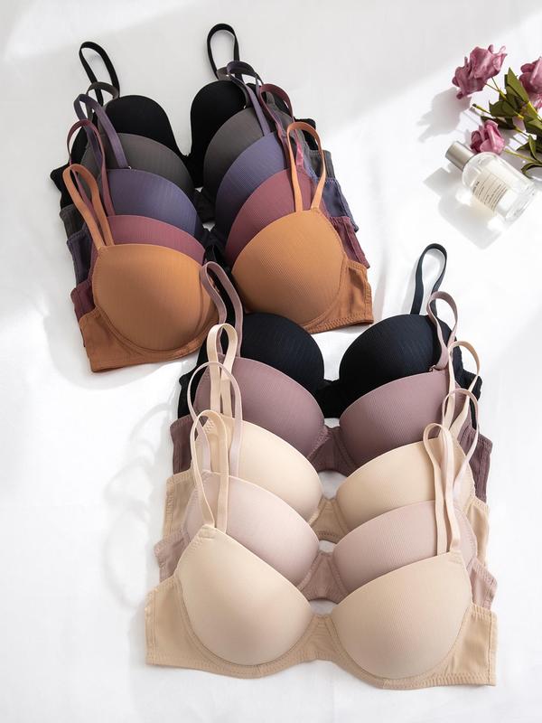 Multi-Pack Bras with Underwire, Casual Fitted Nylon Bra with Adjustable Straps, Medium Support, Plain Design, All Seasons Wear Underwear, Breathable