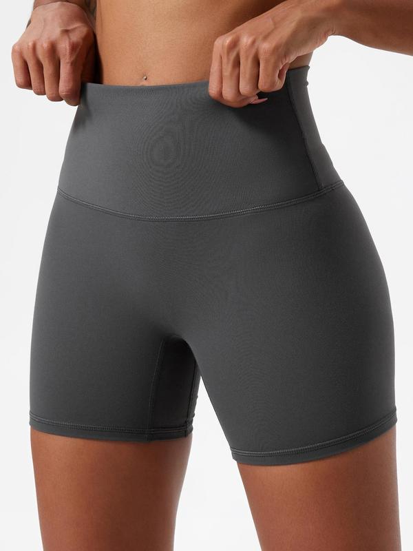 Women's Plain High Waist Skinny Sports Shorts, Gym Shorts, Athletic Fitness Shorts, Sporty Wide-Waistband High-Stretch Shorts, Skinny Workout Shorts, Ladies' Sportswear for Indoor Outdoor Wear