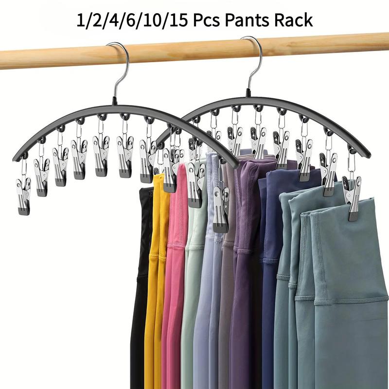 Curved Shape Metal Yoga Pants Hanger, Space-Saving Closet Organizer, Curved Design Hanger, Available in 1, 2, 4, 6, 10 or 15 Pieces, Pants Hanger with 10 or 15 Clothespins #GLOBAL PICKS