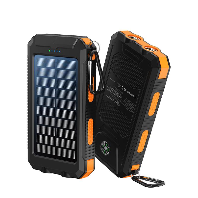 citicr Solar portable charger -10000mAh built-in 2 LED flashlights, waterproof and dust-proof, compass, climbing buckle, USB-C interface output and input, external battery pack efficient charging, suitable for outdoor activities & travel Modern