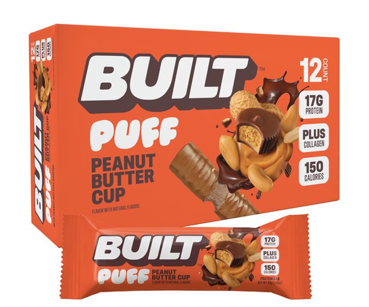 Official BUILT Bar, Puff Protein Bar Snack, Peanut Butter Cup Puff, 17g Protein, 150 Calories, Soft Marshmallowy Texture, Perfect for On-The-Go Snacking, 12 Count Box