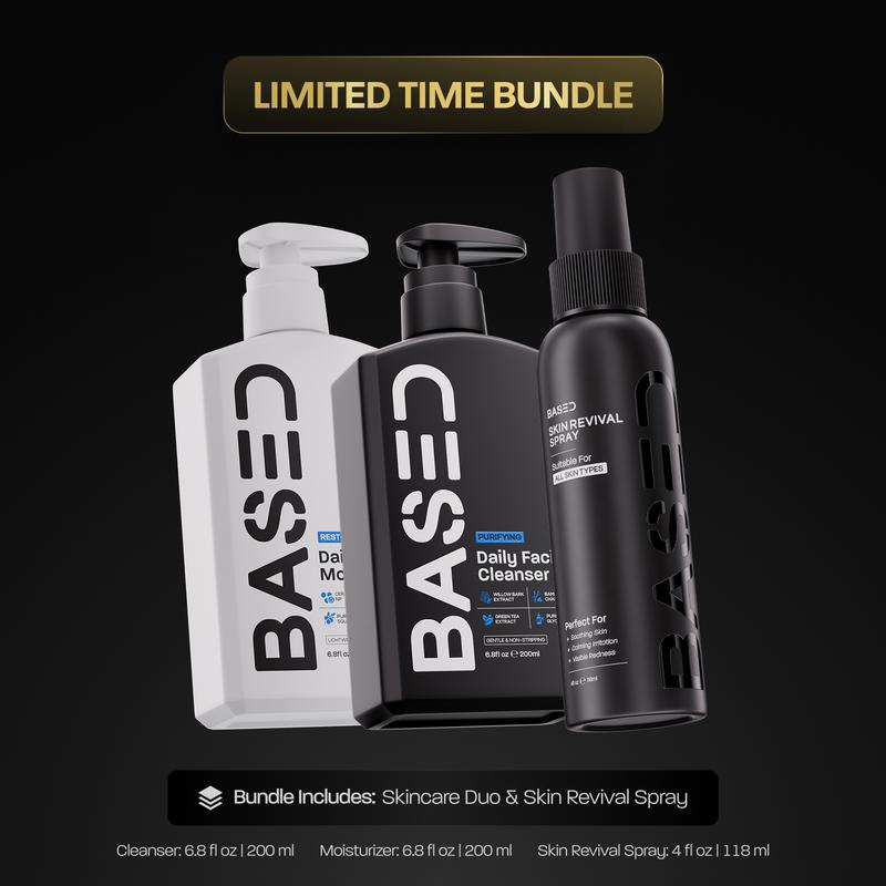 BASED Skincare Trio â Daily Skincare Duo + Skin Revival Spray | Supports Clearer-Looking Skin | Daily Moisturizer & Cleanser | For All Skin Types | Non-Toxic, Effective