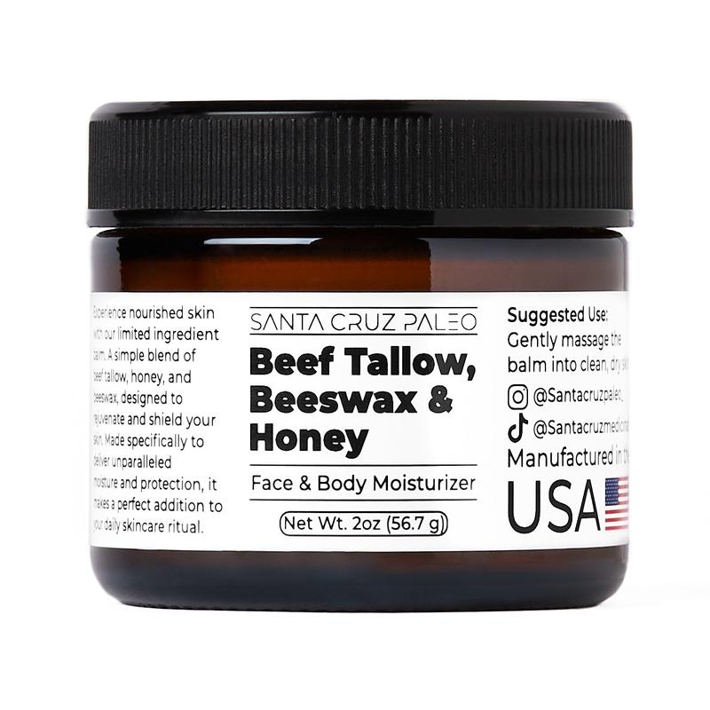 Santa Cruz Paleo Beef Tallow, Beeswax, and Honey Moisturizer - Grass Fed Beef Tallow Face & Body Moisturizer for Deep Hydration - Safe for Sensitive Skin, Organic, Non-Comedogenic (3.5 oz)