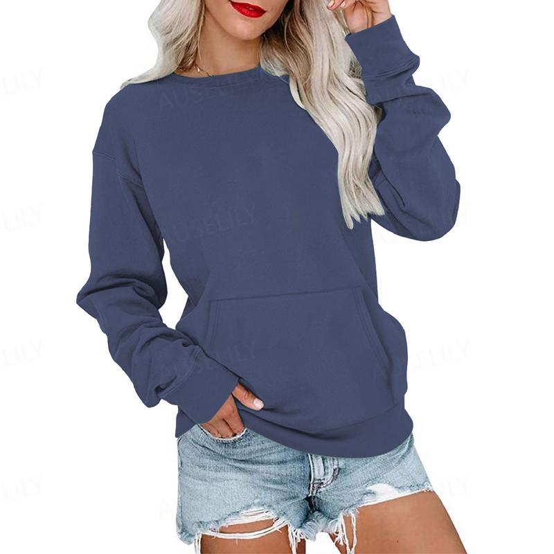 AUSELILY Women's Crewneck Hoodless Sweatshirt With Kangaroo Pocket  Fleece Longsleeve Oversized Casual Style Shirt  Lightweight Pullover 2026