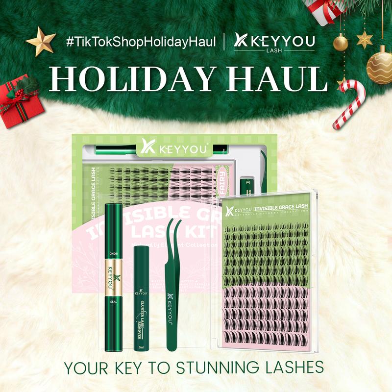 KEYYOU Fairy Chispa Lash Clusters Invisible Band DIY Lashes - Individual Clusters or Full Kit to Customize! -Wet Look Waterproof Eyelash Extension Wispy Manga Kawaii Doll Lashes Feline lash look Medusa Lash handmade lash April Stock Up & Mother's Day
