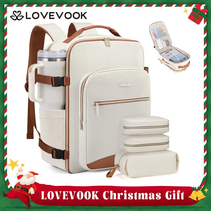 LOVEVOOK Colorblock Carry-On Travel Backpack with 3 Packing Cubes and Laptop Compartment - Personal Item,TSA-Friendly, Travel Essentials, Airline Approved Travel Bag for Hiking, Weekend, SpringStatements