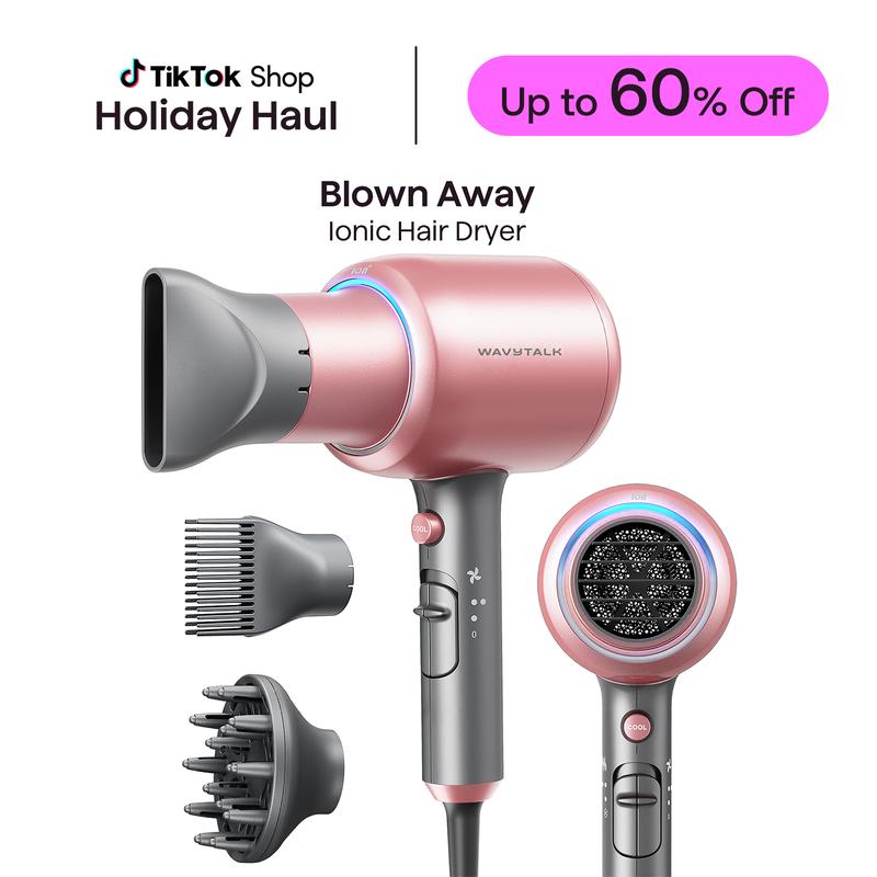 Wavytalk Blown Away Ionic Hair Dryer | 1875W Quick-Dry, Ceramic Coating Heat Damage Protection, Diffuser & Styling Comb Accessories, Lightweight & Quiet, Adaptable to All Hairstyles