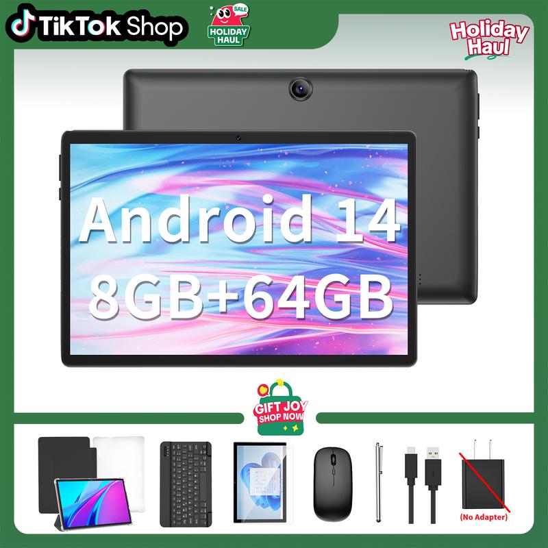 【TikTokShopMemorialday】Relndoo 10.1 Inch Tablet, Wireless Set with Keyboard, Mouse, Stylus, Case, 5G WiFi