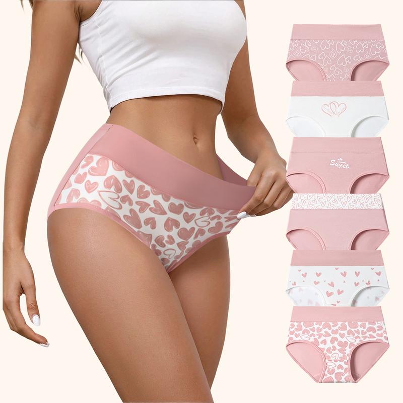 HOTCOM Women's Cotton Panties - 4/6 Pack Cute Love Print Briefs with Stretchy Waistband & Double Layer Crotch Soft Breathable Underwear for Everyday Wear & Postpartum Comfort FallFreshness - Fit summerwins