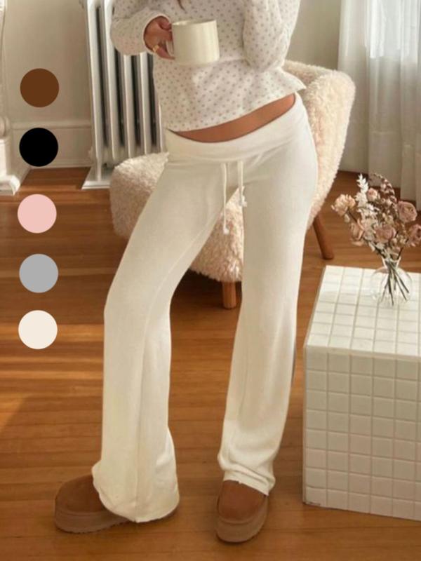 Women's Solid Adjustable Drawstring Foldover Waist Straight Leg Fitted Pants, Pants for Women, Fashion Casual Style Drop Waist Trousers For Daily Outdoor Wear, Women's Bottoms, Womenswear