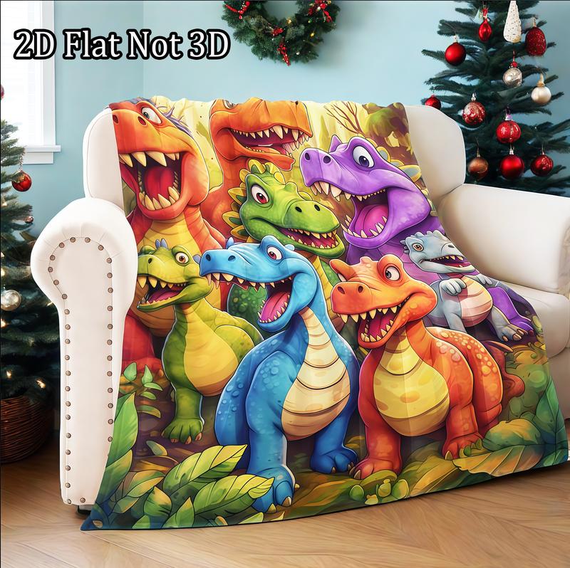 [2D! 2D! No 3D blanket] Soft Funny Throw Blanket Cute Smiling Dinosaurs 2D Print Flannel,Contemporary Animal Theme All-Season Cozy Knitted Thermo-Regulating Cover,Lightweight Fabric,Perfect For Napping,Christmas Present