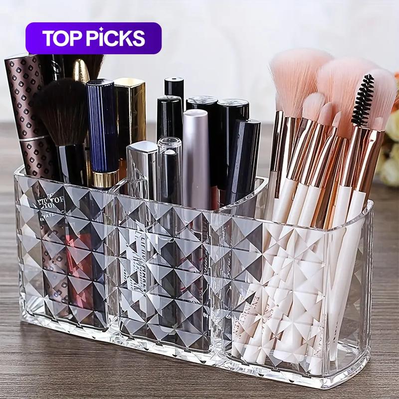 Summer Acrylic Cosmetics with Compartment, Clear Makeup Organizer, Makeup Tool Organizer, Makeup Brush Holder for Office Desk