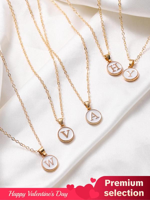 Summer Letter Round Charm Necklace As Gift, Trendy Charms Necklace, Trendy Matching Necklace, Initial Letter Necklace, Alphabet Necklaces, Vintage Jewelry, Y2K Fall Accessories for I Love My Boyfriend & Girlfriend, Valentine's Day, Gift