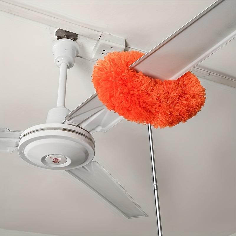Ceiling Fan & Household Dust Buster Orange Microfiber Duster with Extension Pole for Summer Fall Cleaning Lightweight Reusable Eco-Friendly Allergen Remover
